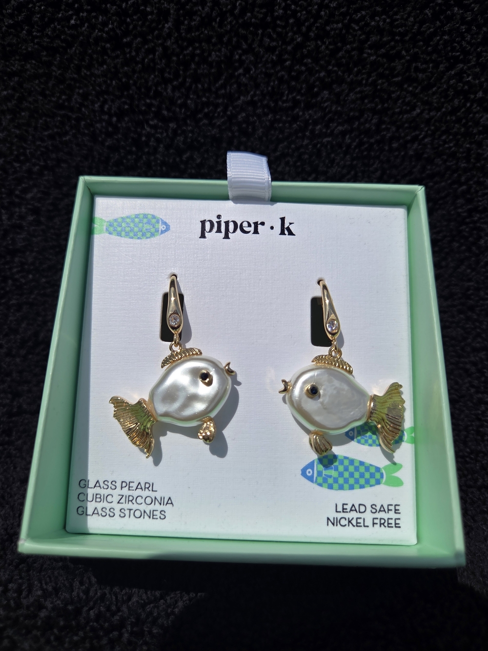 Piper Gold Fish Drop Earrings with White Pearl Bodies